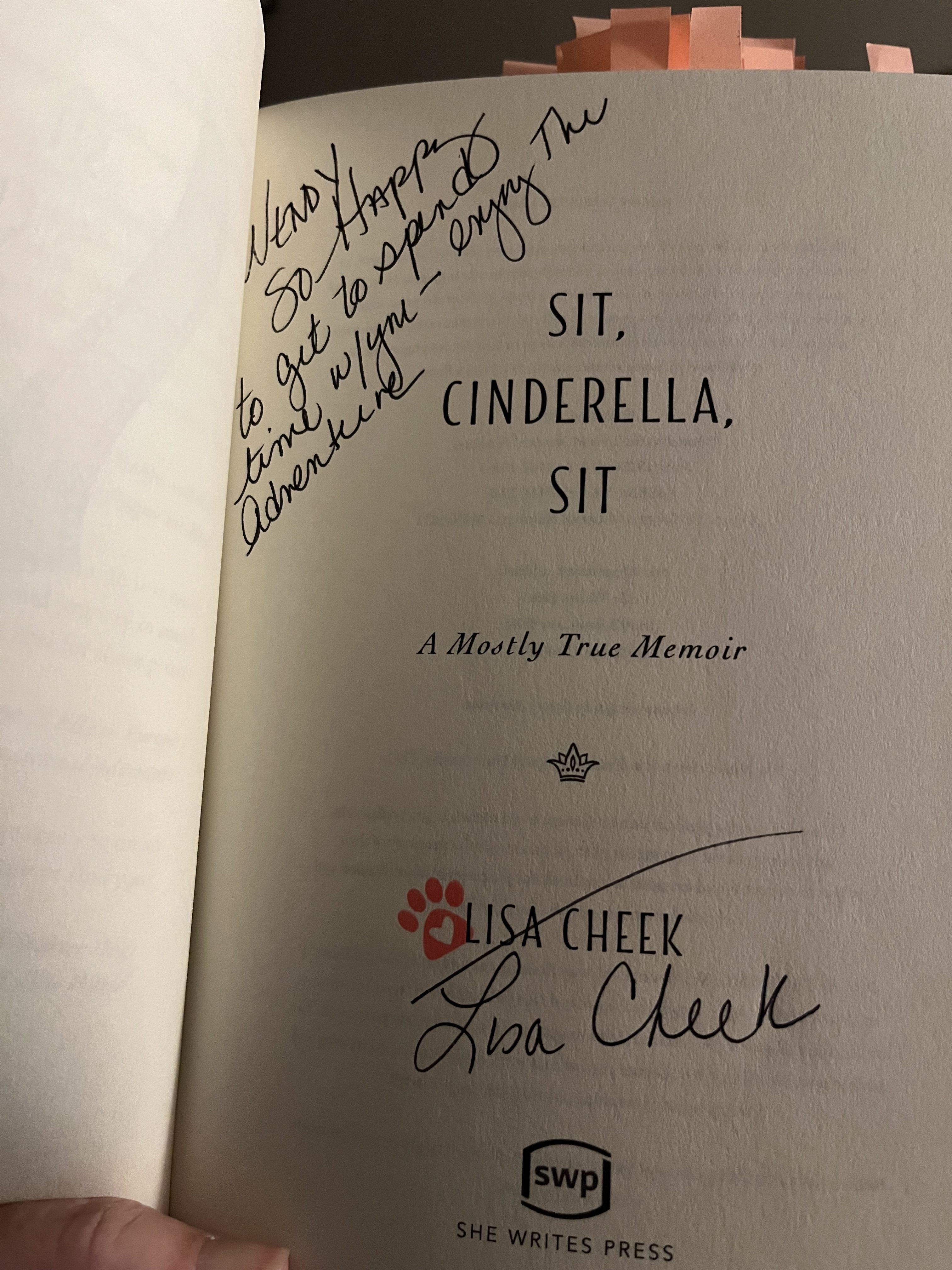 Title page of a book, with a personalized message to me, signed by the author